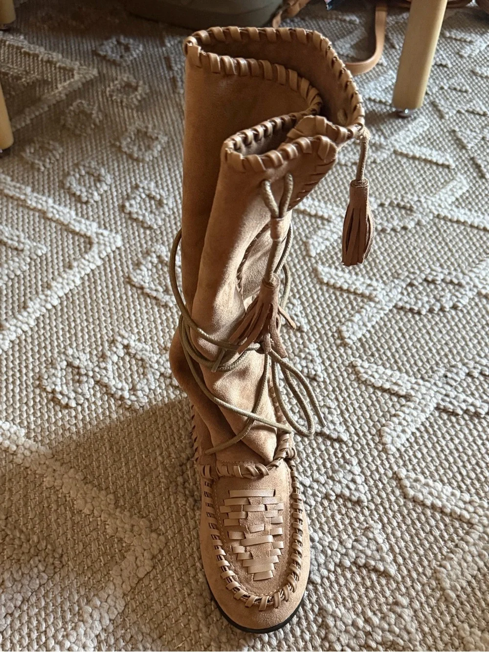 Amazon Tan Over-the-Knee Woven Suede Boots